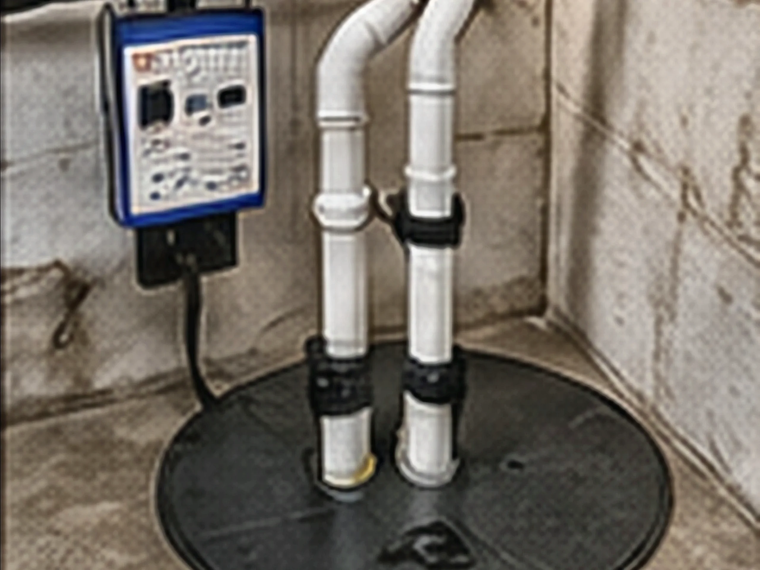 A newly installed sump pump with battery backup